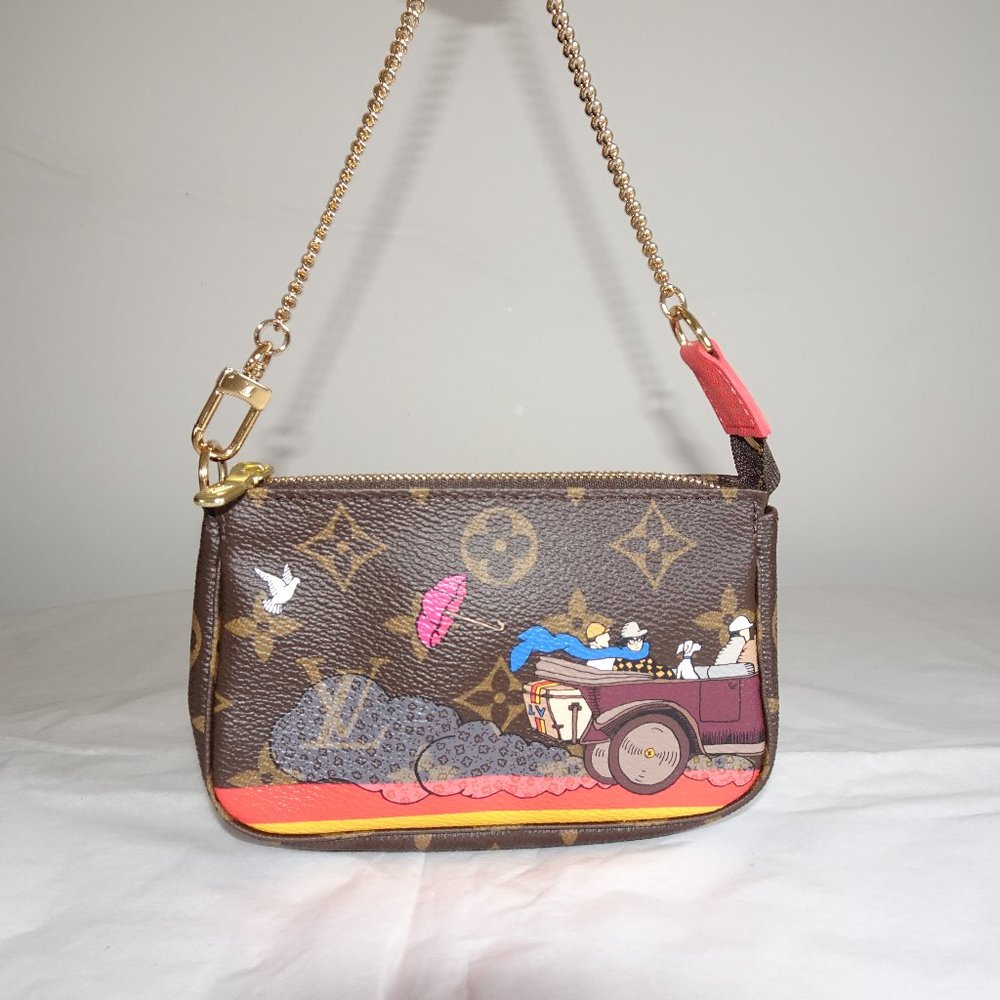 Louis Vuitton M41655 Brown Multi Color Print Coated Canvas Wristlet